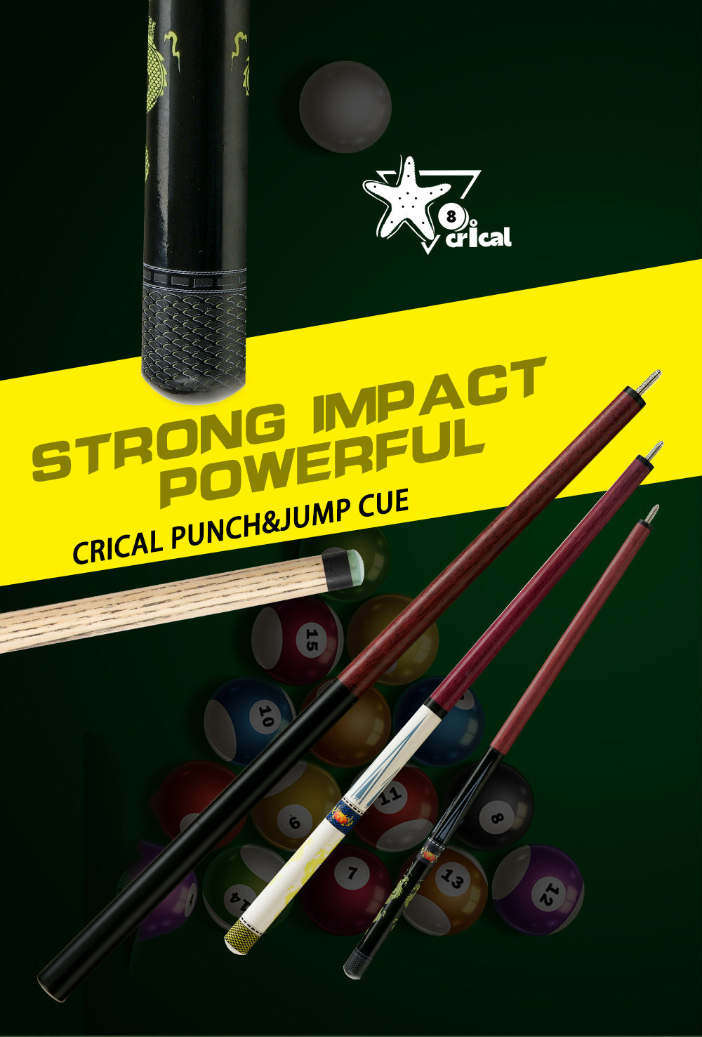 Break Punch Jump Cue Billiard Stick, 14 mm Tip, Professional Break Jump Cue for beginners