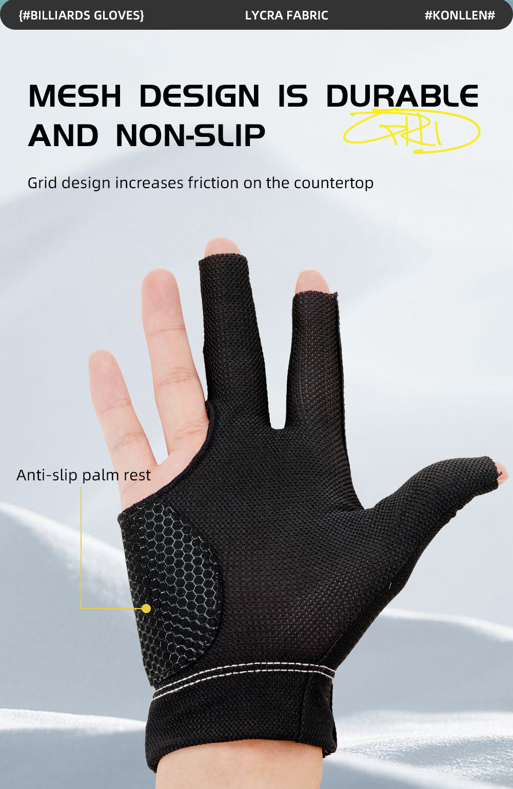KONLLEN Billiards Pool Cue Gloves, 3 Finger Gloves, Left and Right Hand Carom Gloves, Professional Billiard Accessories