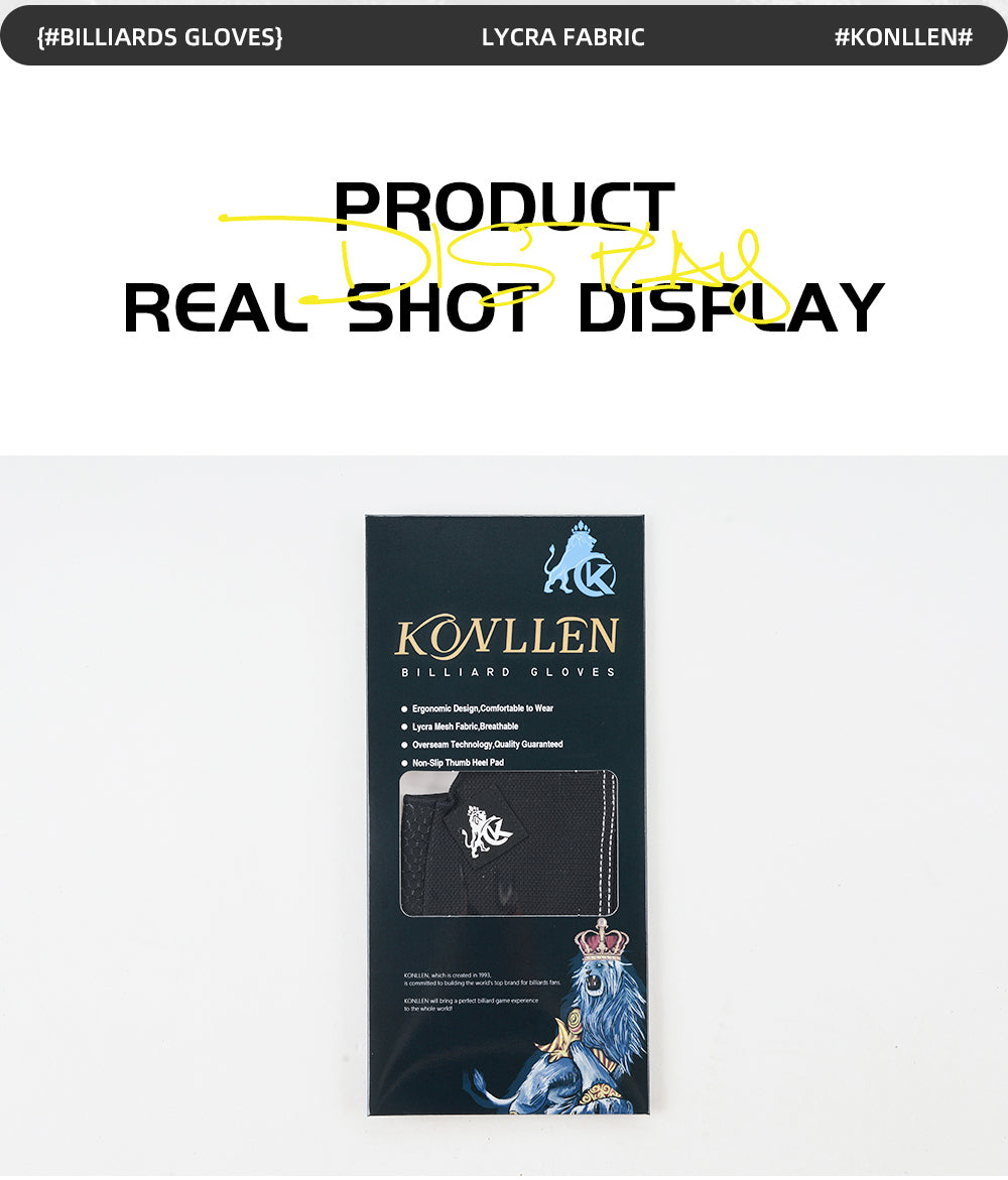 KONLLEN Billiards Pool Cue Gloves, 3 Finger Gloves, Left and Right Hand Carom Gloves, Professional Billiard Accessories