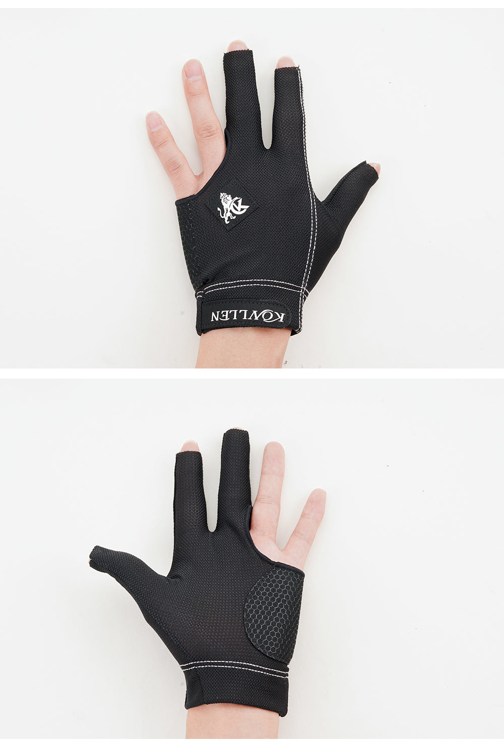 KONLLEN Billiards Pool Cue Gloves, 3 Finger Gloves, Left and Right Hand Carom Gloves, Professional Billiard Accessories