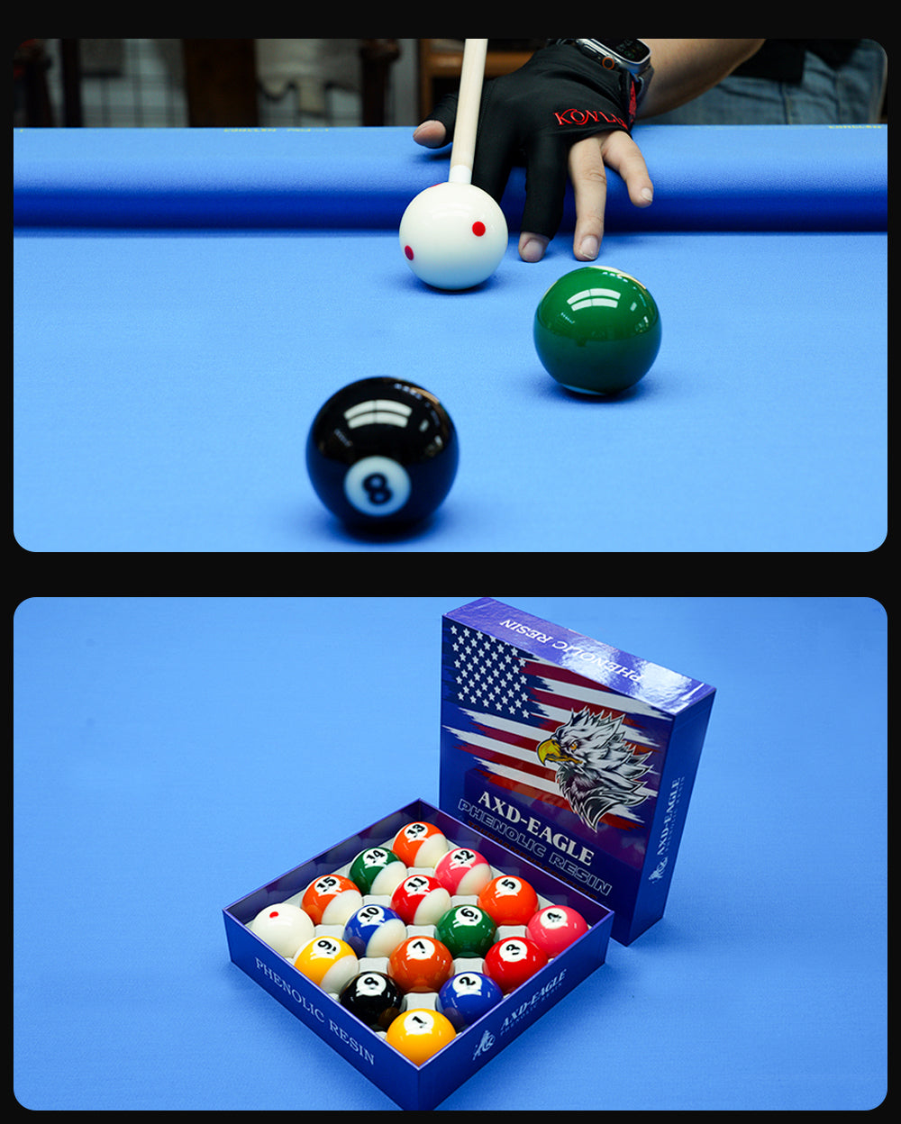 KONLLEN Phenolic Resin Billiard Balls Set 2-1/4" Regulation Size Tournament Pool Balls Set Pool Table Accessories