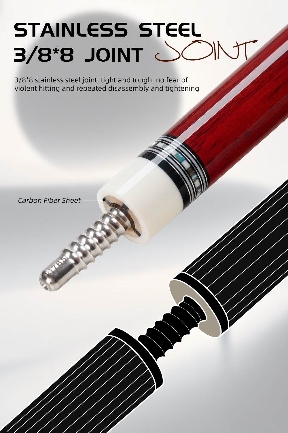 KONLLEN Carbon Fiber Pool Cue - AXA Series - Handmade Inlay Cues Stick Precision and Stability Professional Low Deflection Pool Stick