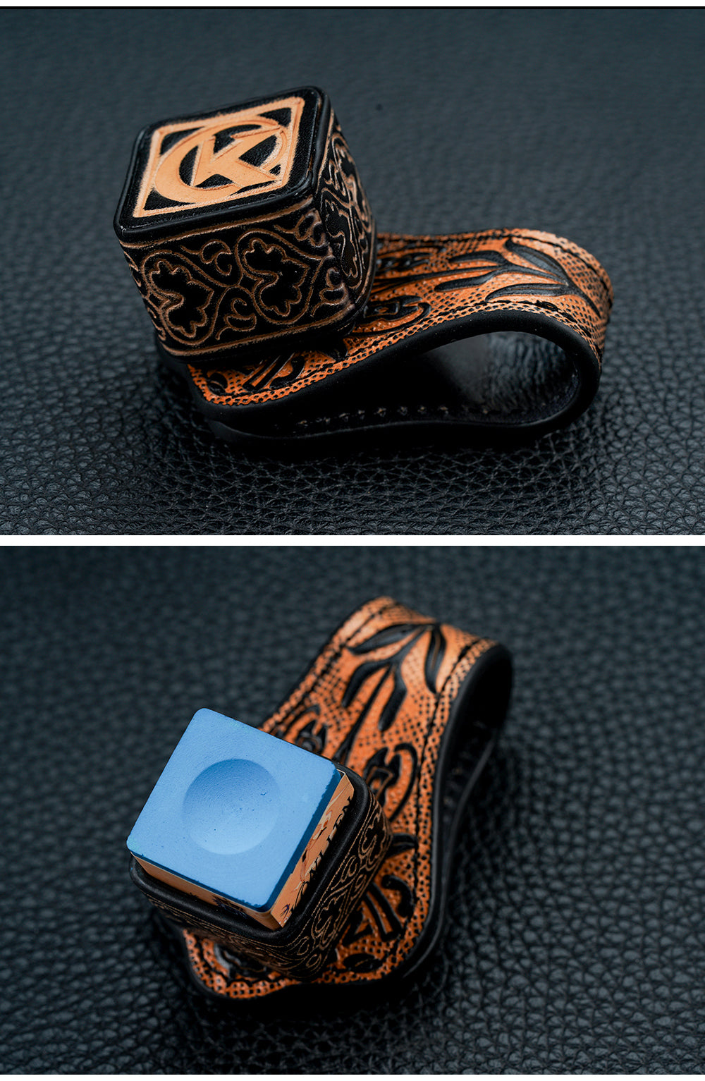 KONLLEN Billiard Chalk Holder with Square Leather Engraved Magnetic Support for Pool Cue Snooker Silent Billiard Accessories