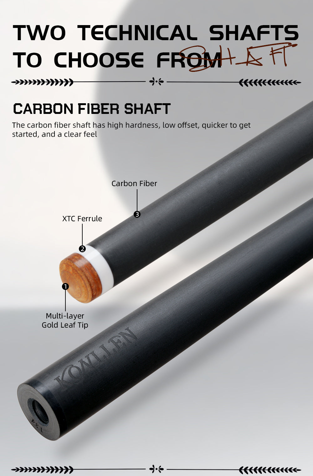 KONLLEN Carbon Fiber Pool Cue - AXA Series - Handmade Inlay Cues Stick Precision and Stability Professional Low Deflection Pool Stick