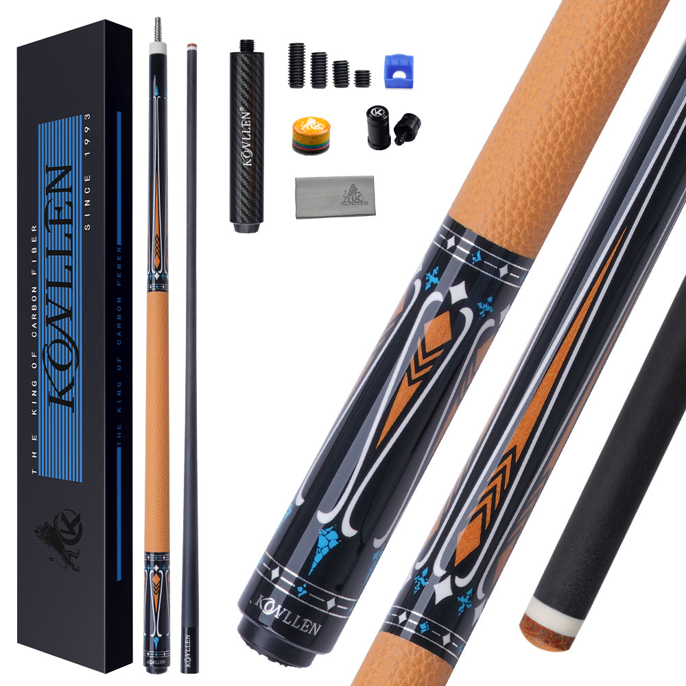 KONLLEN Billiard Carbon Fiber Pool Cue 12.5mm Tip 3*8/8 Joint Pin Professional Taper Leather Grip with case