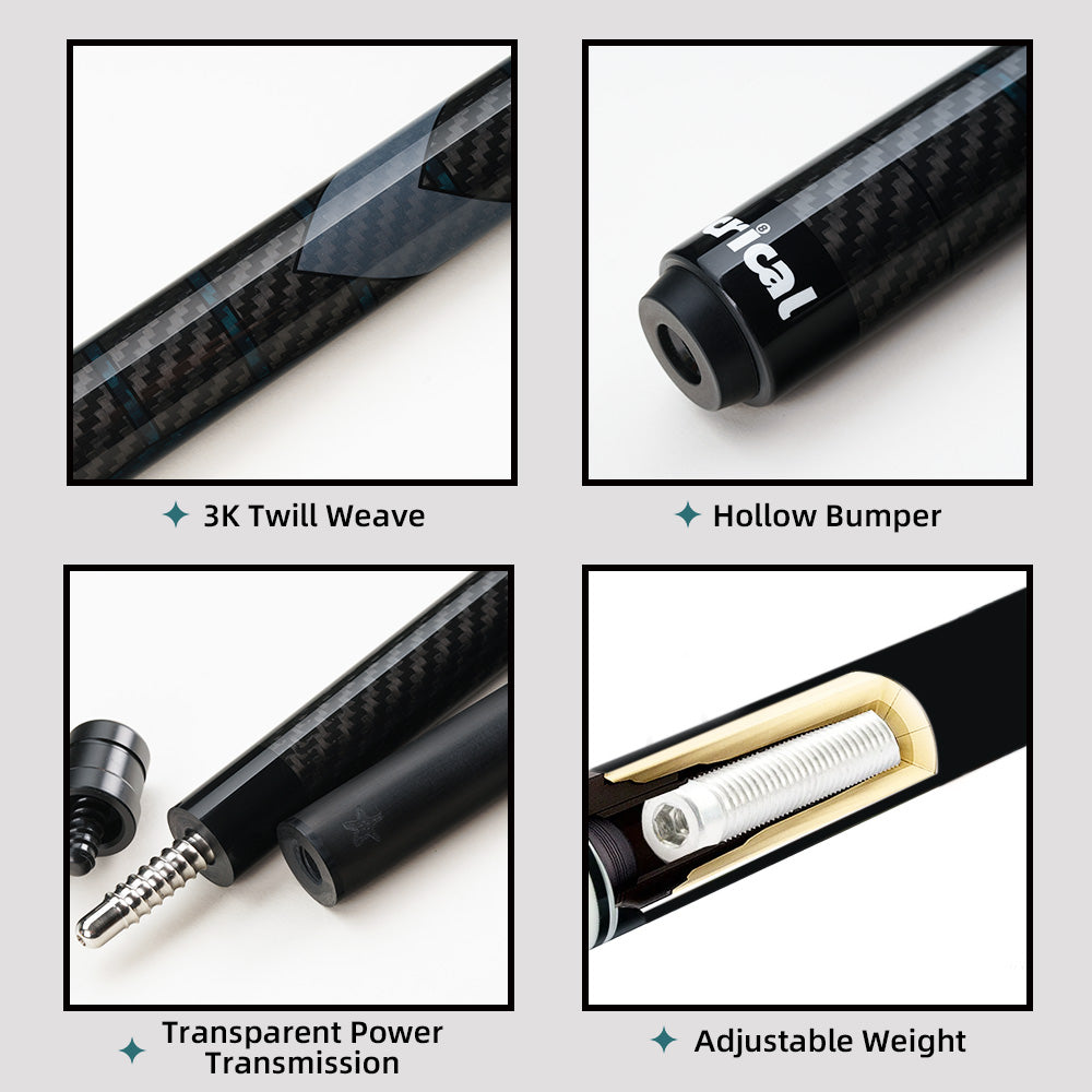 CRICAL CL-01 Billiard Carbon Fiber Pool Cue 12.4mm Tip 1/2 Split Stick 3*8/8 Radial Pin Joint 147cm Black Technology Billiards
