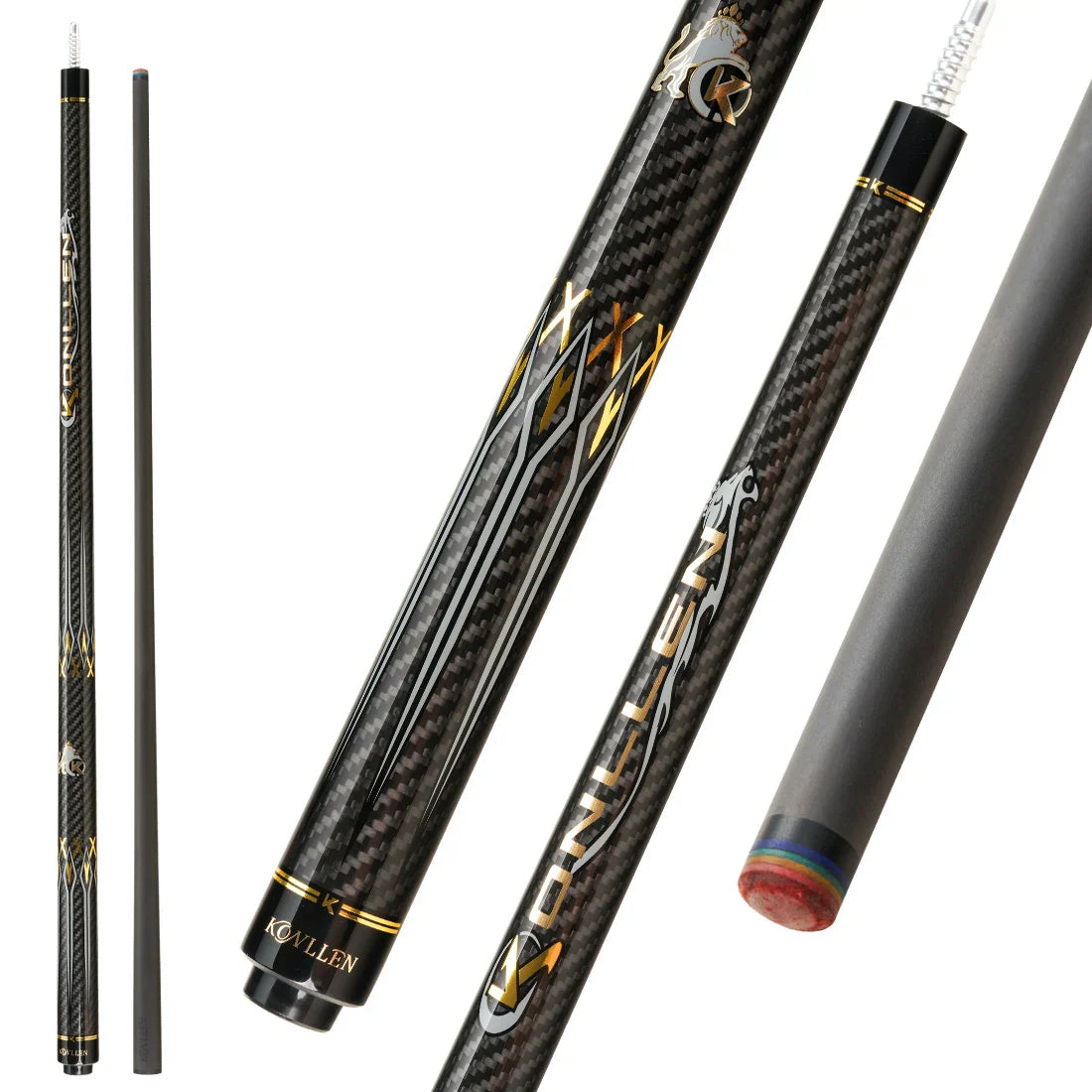 KONLLEN Billiard KL-3K Carbon Fiber Pool Cue Stick 12.2mm Tip 3*8/8 Uniloc Joint Pin Professional Low Deflection Stick Kit