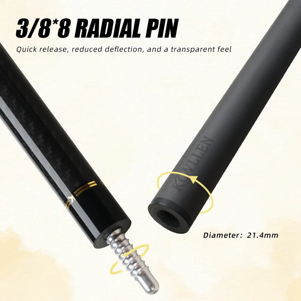 KONLLEN Billiard KL-3K Carbon Fiber Pool Cue Stick 12.2mm Tip 3*8/8 Uniloc Joint Pin Professional Low Deflection Stick Kit