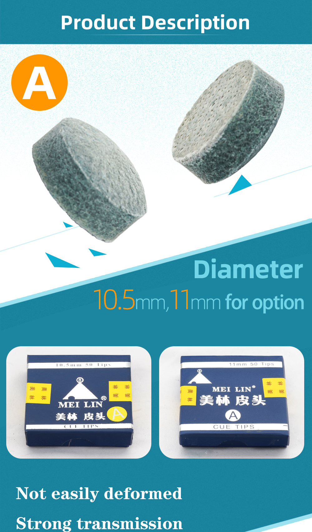 MEI LIN Cue Tips 50pcs 10.5mm 11mm Tips Billiards Tips Snooker Cue Tips Leather Head A/B/C/Red Pool Cue Tips