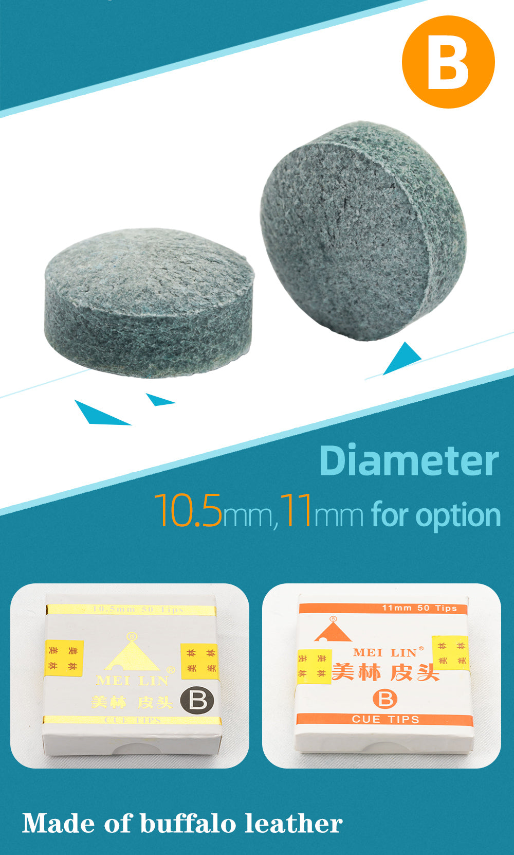 MEI LIN Cue Tips 50pcs 10.5mm 11mm Tips Billiards Tips Snooker Cue Tips Leather Head A/B/C/Red Pool Cue Tips