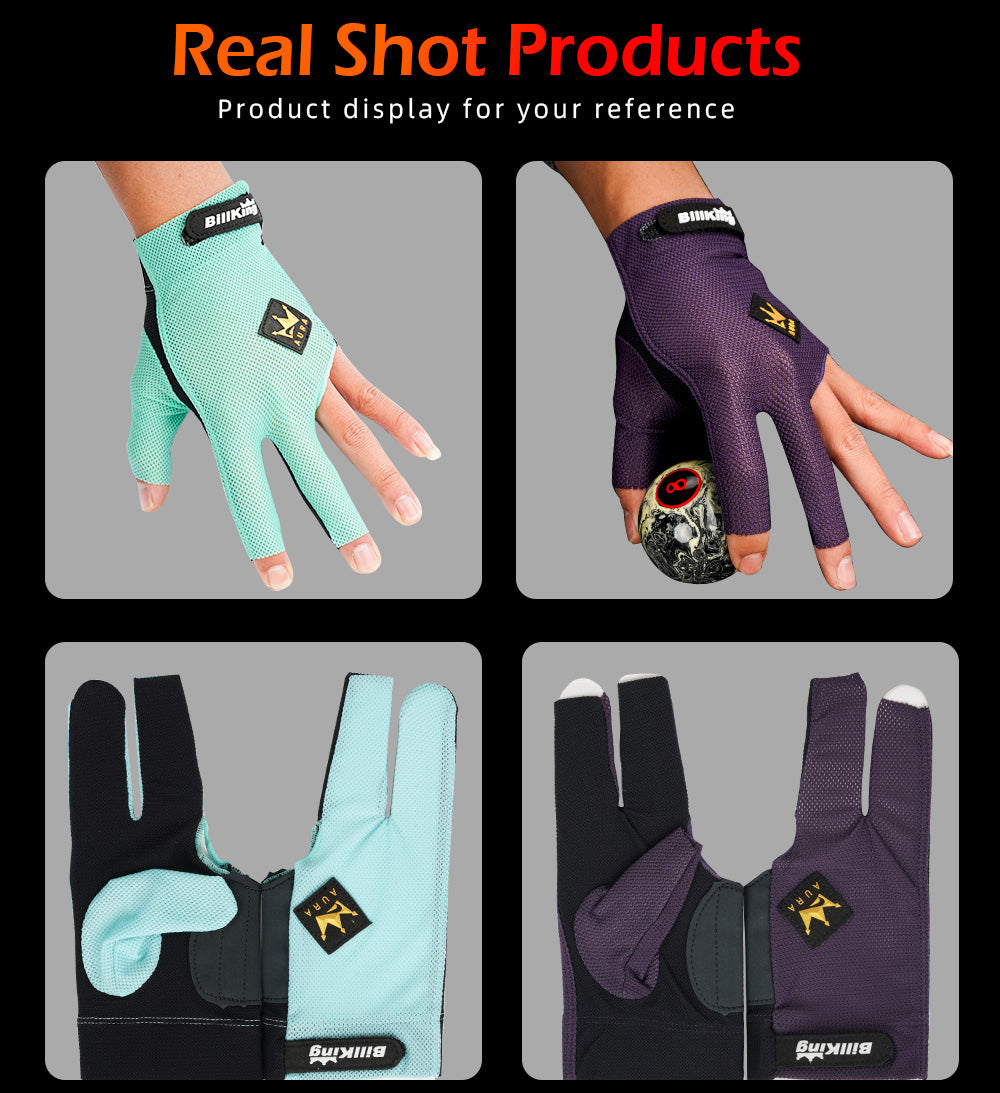 Billking Billiards Pool Cue Gloves 3 Fingers Left Mesh Carom Cue Gloves Professional Pool Stick Glove