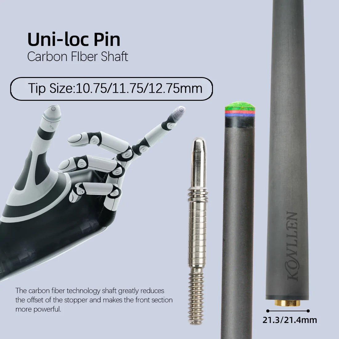 KONLLEN Carbon Fiber Shaft Uni-loc Shaft 10.75/11.75/12.75mm Rainbow tip