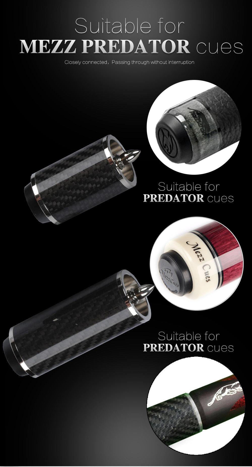 2.1‘’Billiard Pool Cue Extension With Bumper for PREDATOR MEZZ KONLLEN FURY HOW