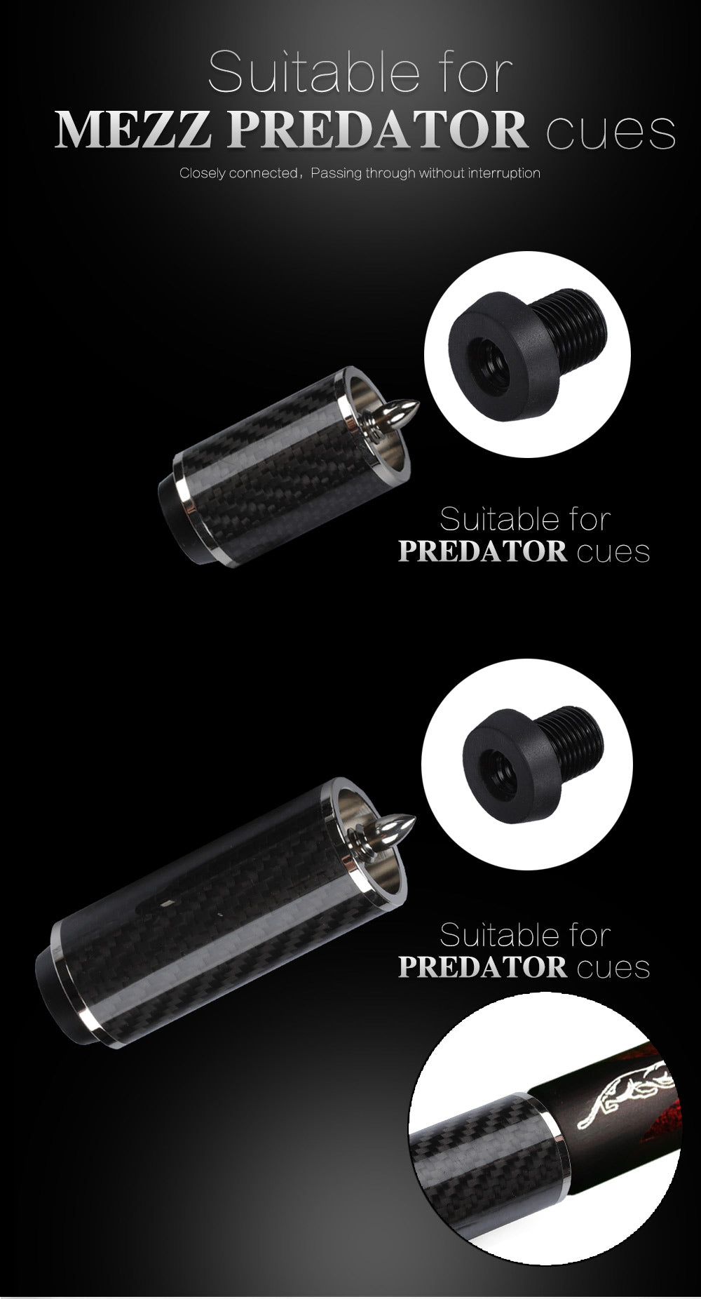4.1‘’Billiard Pool Cue Extension With Bumper for PREDATOR MEZZ KONLLEN FURY HOW