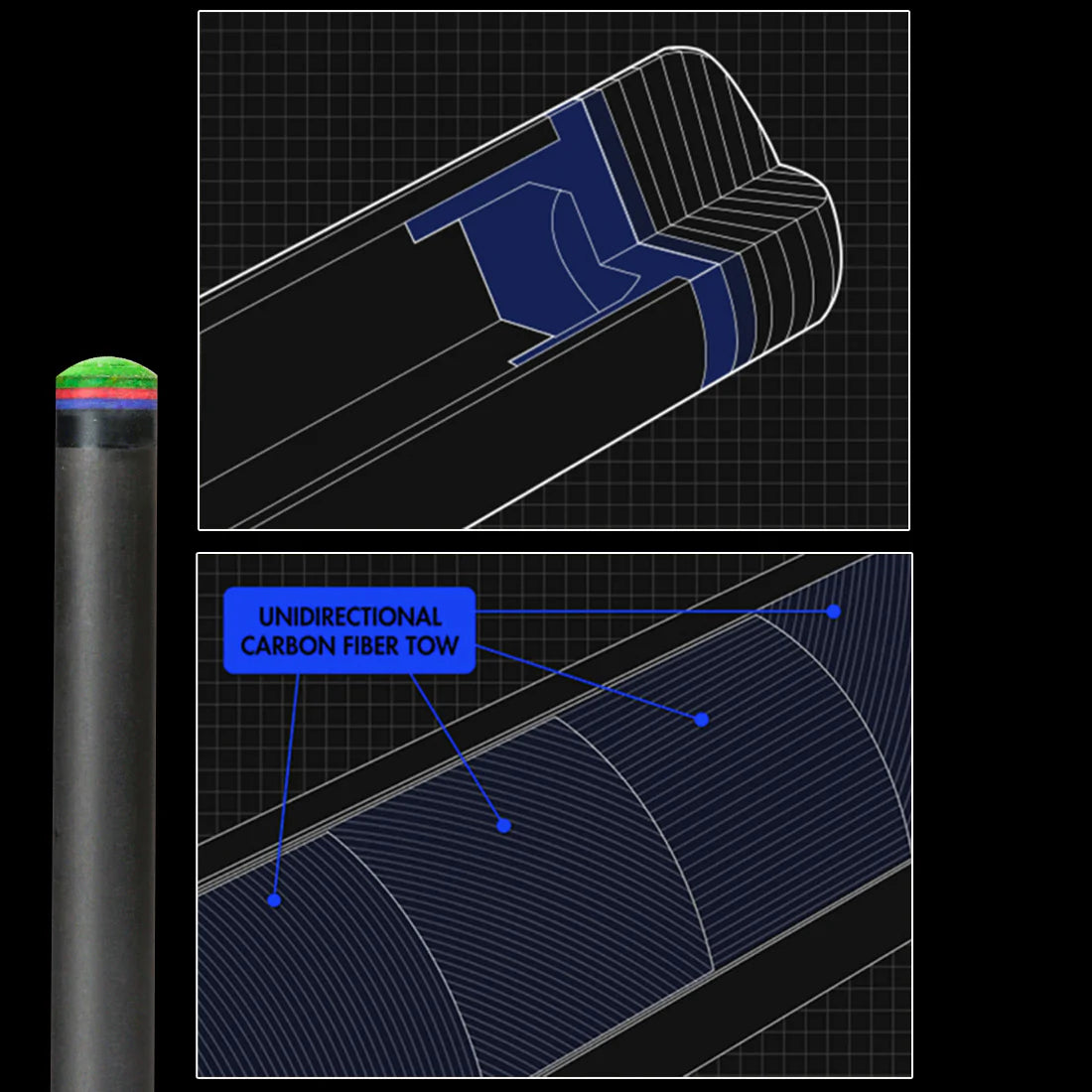 KONLLEN Carbon Fiber Shaft Uni-loc Shaft 10.75/11.75/12.75mm Rainbow tip