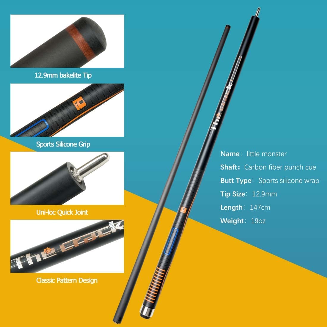 Little Monster Carbon Fiber Break Cue Pool Stick 147cm 12.9mm