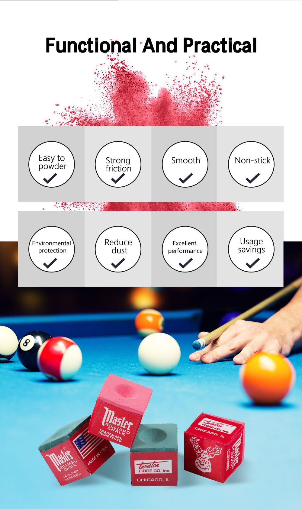 Original MASTER Billiard Chalk Oil Dry Chalk 12 Pieces