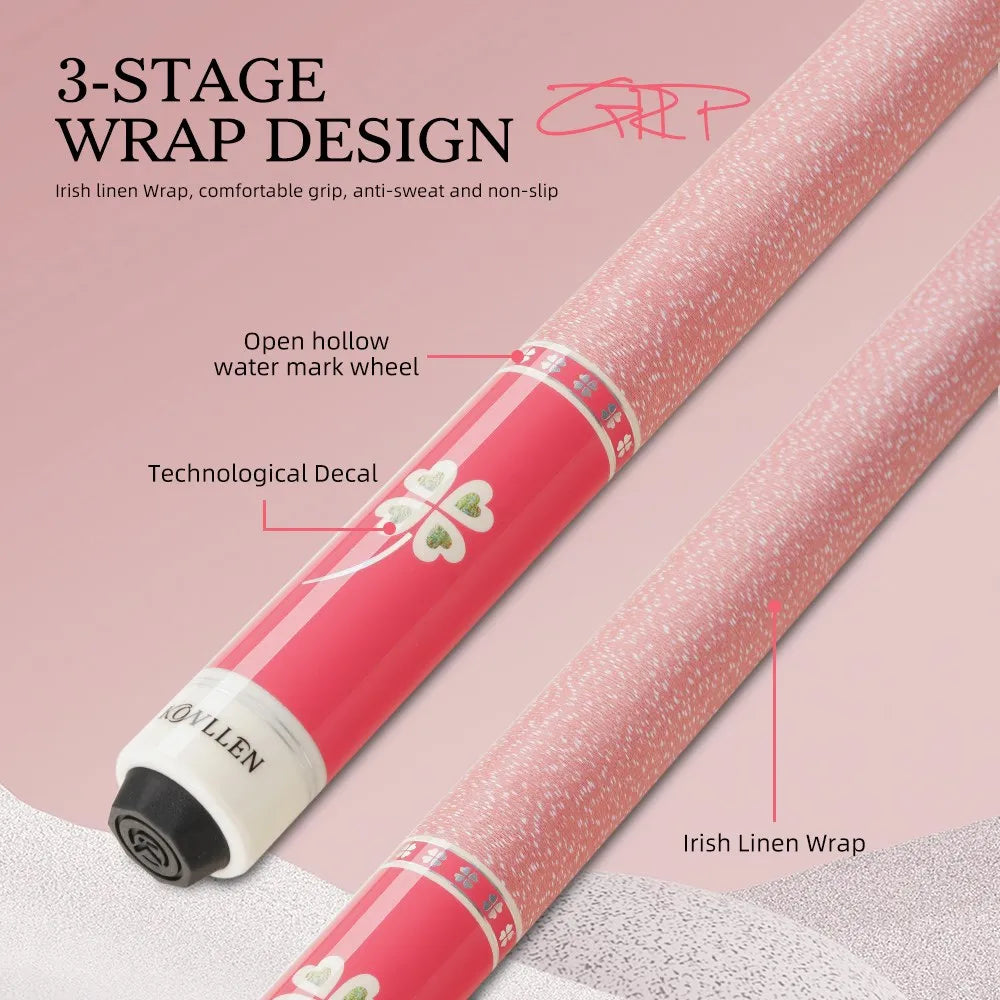 KONLLEN KL-Pink Billiard Pool Cue Carbon Maple Shaft 11.5/12.5mm Tip Technology Carbon Fiber Tube 3 * 8/8 Joint Cue Stick 148cm