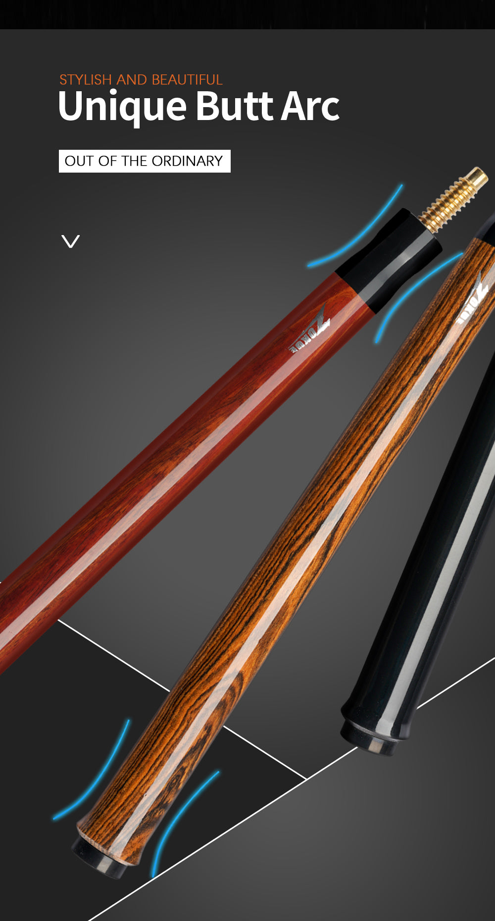ZOKUE Billiards Jump Cue 108cm 13.5mm Tip Hard Tecnologia Maple Shaft Jump Stick Technology Professional Cue