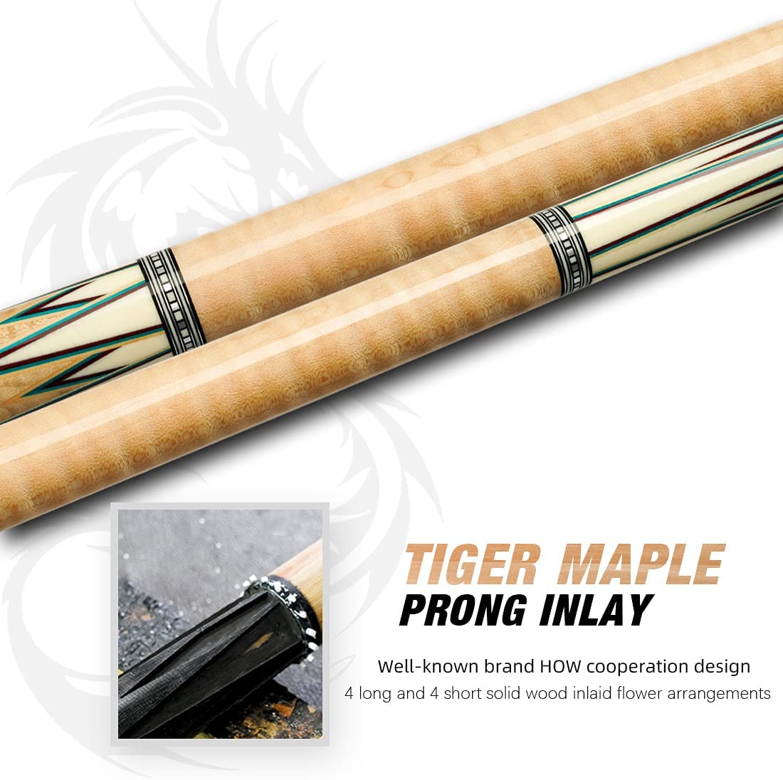 KONLLEN 3 Cushion Carom Cue Real Inlay Low Deflection Stick Technology Billiard Cue (12 Pieces in 1 Shaft,142cm, 12.2mm Tip, Radial Pin Join