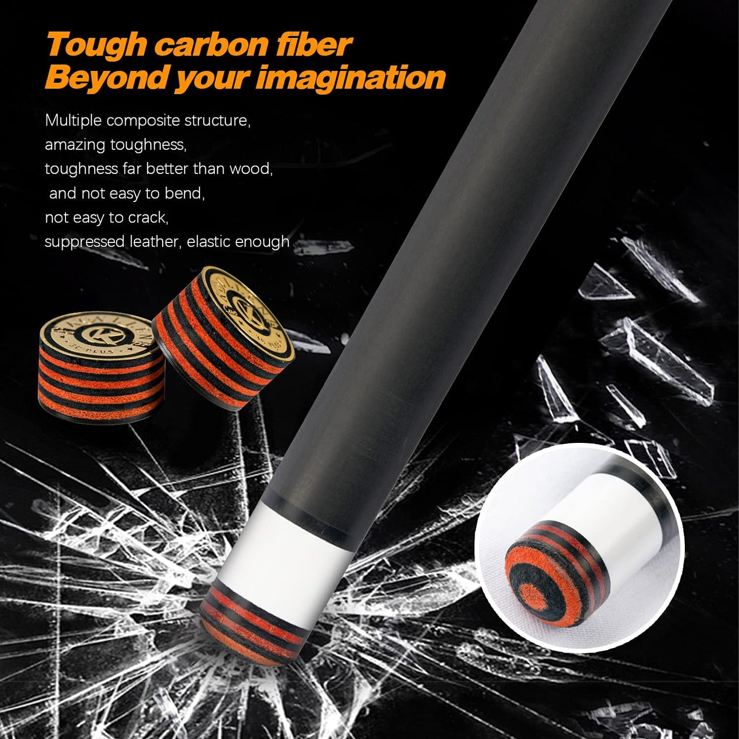 KONLLEN 3 Cushion Carom Cue Carbon Fiber Stick Technology Billiard Cue (Silver Ring Inlay,Carbon Fiber Shaft,142cm, 12mm 3c-Plus Tip, Radial