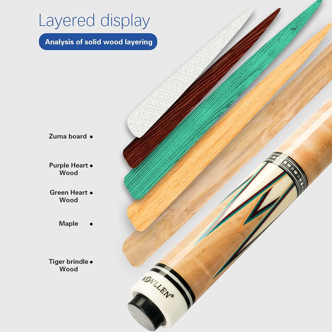 KONLLEN 3 Cushion Carom Cue Real Inlay Low Deflection Stick Technology Billiard Cue (12 Pieces in 1 Shaft,142cm, 12.2mm Tip, Radial Pin Join