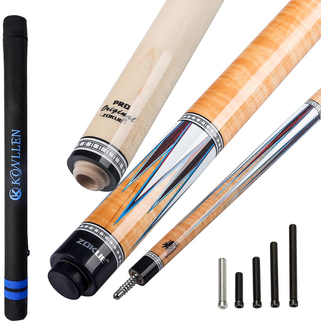 ZOKUE 3 Cushion Carom Cue Stick Billiard Cue Stick Kit with Case (142cm, 12mm Sea-Eye Tip, Radial Pin Joint, Adjustable Weight,