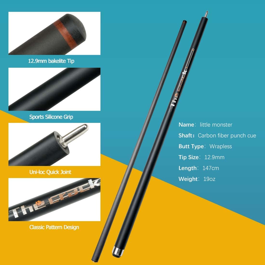 Little Monster Carbon Fiber Break Cue Pool Stick 147cm 12.9mm