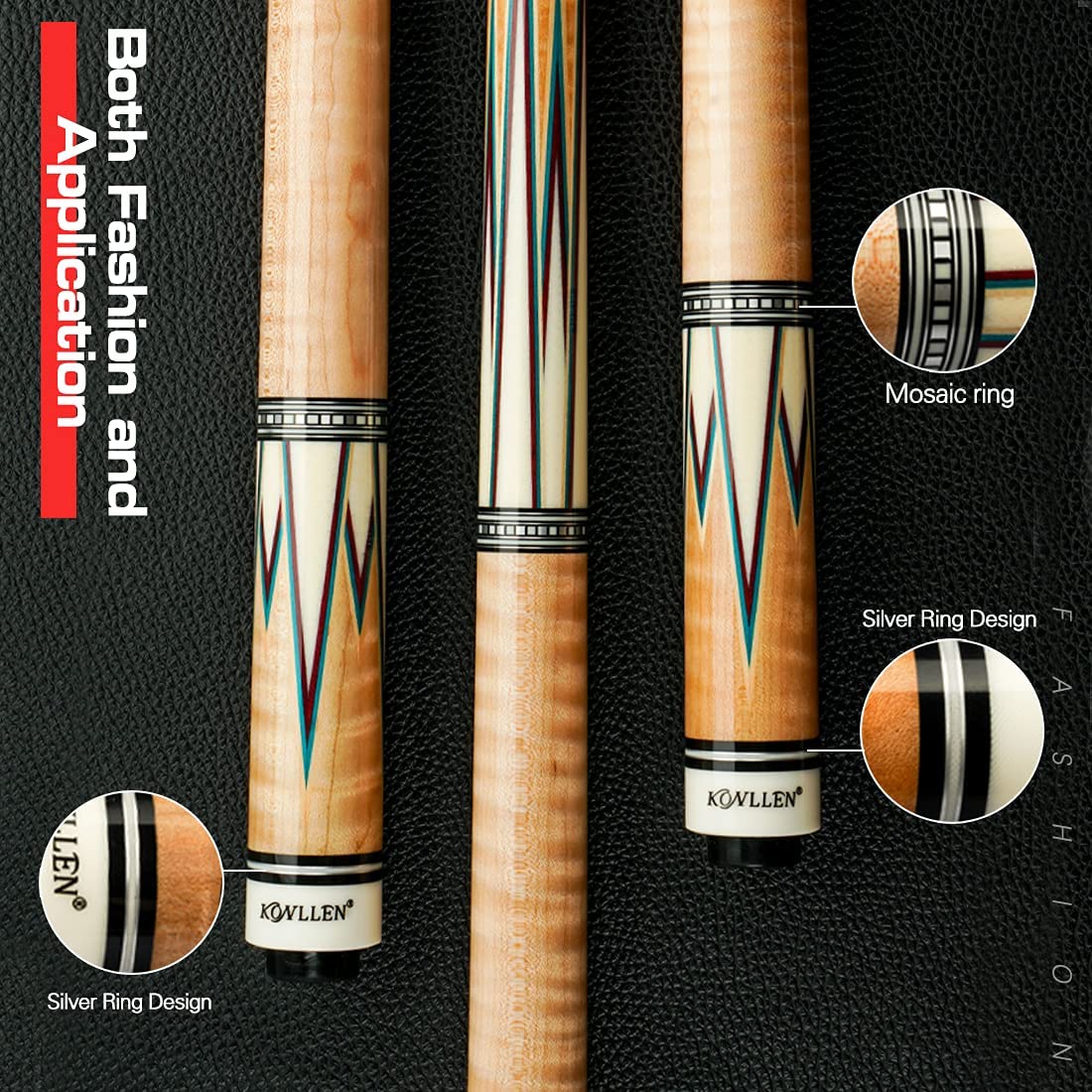 KONLLEN 3 Cushion Carom Cue Real Inlay Low Deflection Stick Technology Billiard Cue (12 Pieces in 1 Shaft,142cm, 12.2mm Tip, Radial Pin Join