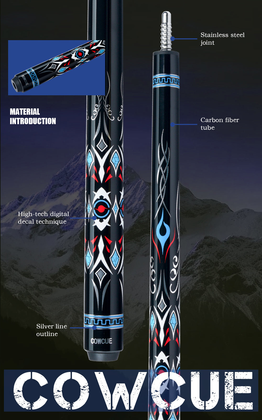 CRICAL Carbon Fiber Pool Cue Stick 58" Billiard Cue Sticks Professional Low Deflection Pool Sticks with 3/8 * 8 Pin Joint and 12.5mm Tip