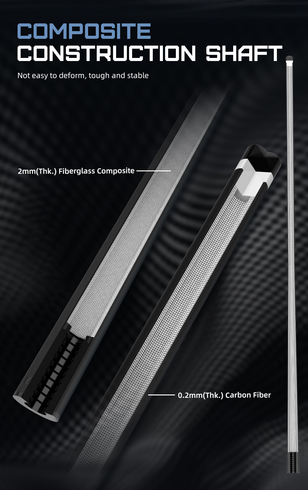 ICEQ Carbon Fiber Pool Cue Stick 58" Billiard Cue Sticks Professional Low Deflection Pool Sticks with 3/8 * 8 Pin Joint 12.5mm