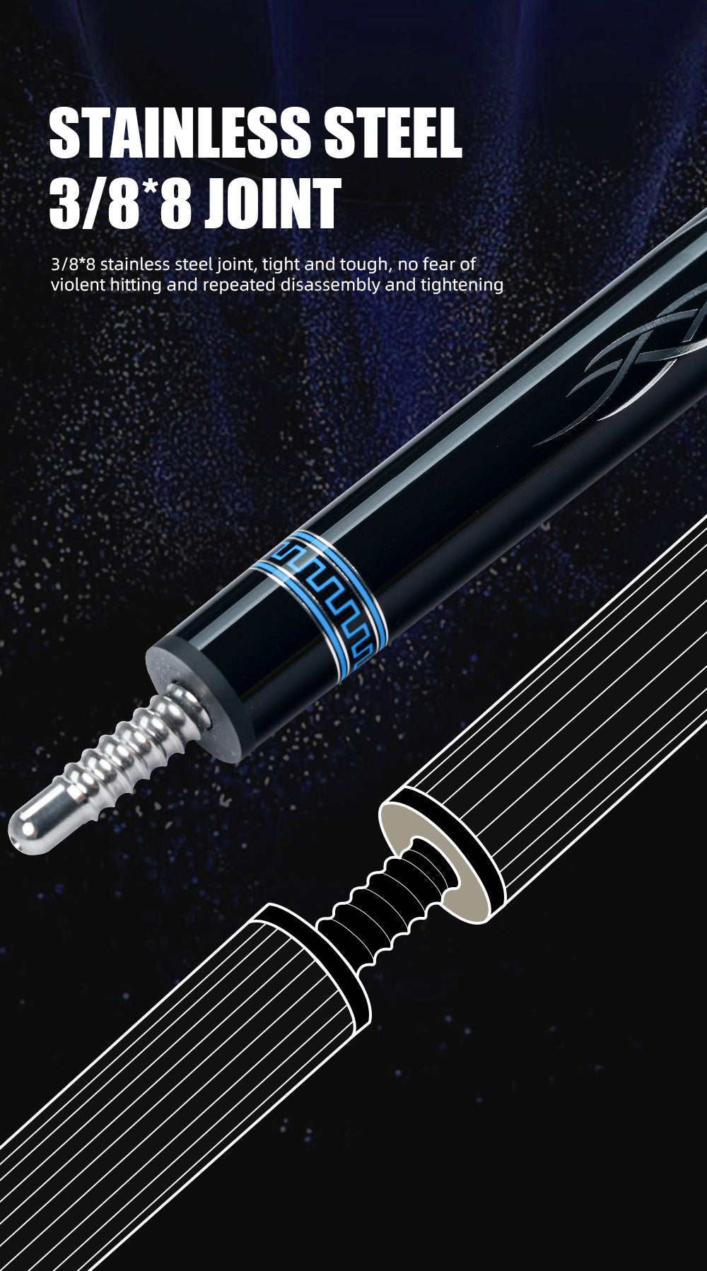 CRICAL Carbon Fiber Pool Cue Stick 58" Billiard Cue Sticks Professional Low Deflection Pool Sticks with 3/8 * 8 Pin Joint and 12.5mm Tip