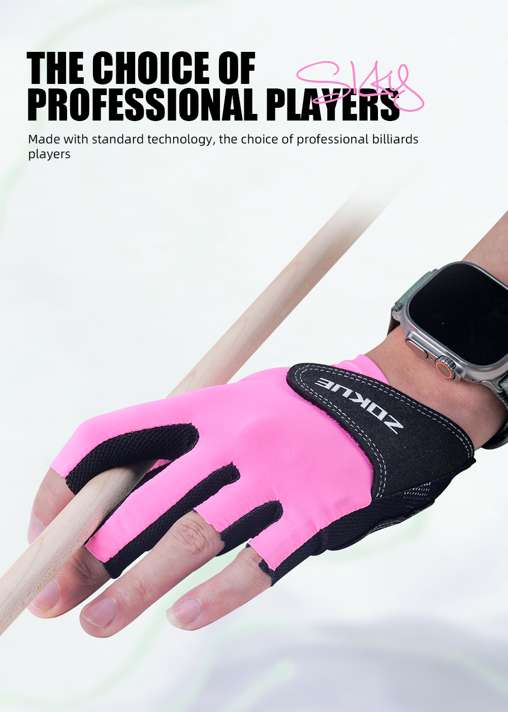 ZOKUE Glove Left Hand Medium Pink/Black High Quality Ballteck Korea Carom Glove 3 Fingers Professional Pool Glove Billiard Accessories