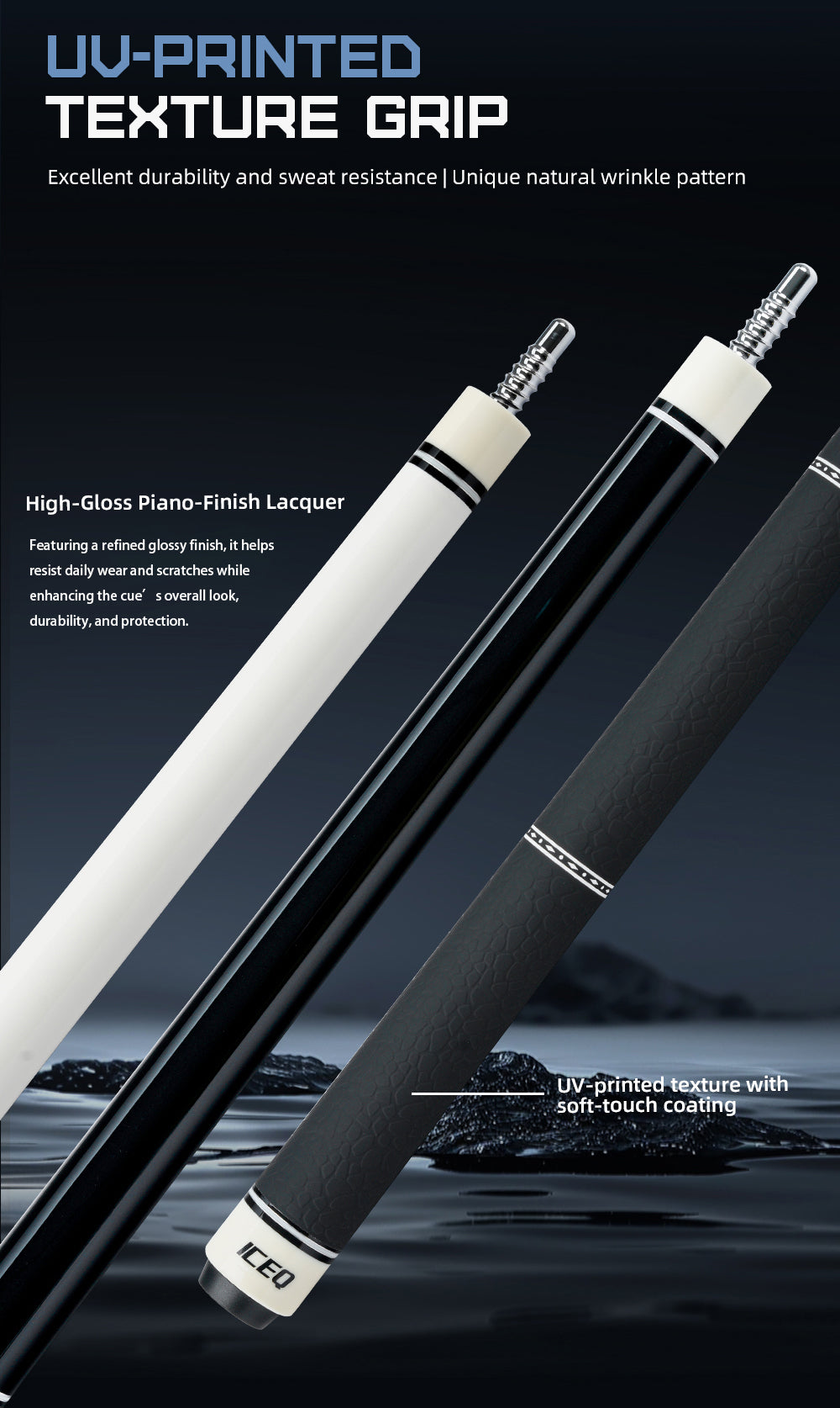 ICEQ Carbon Fiber Pool Cue Stick 58" Billiard Cue Sticks Professional Low Deflection Pool Sticks with 3/8 * 8 Pin Joint 12.5mm