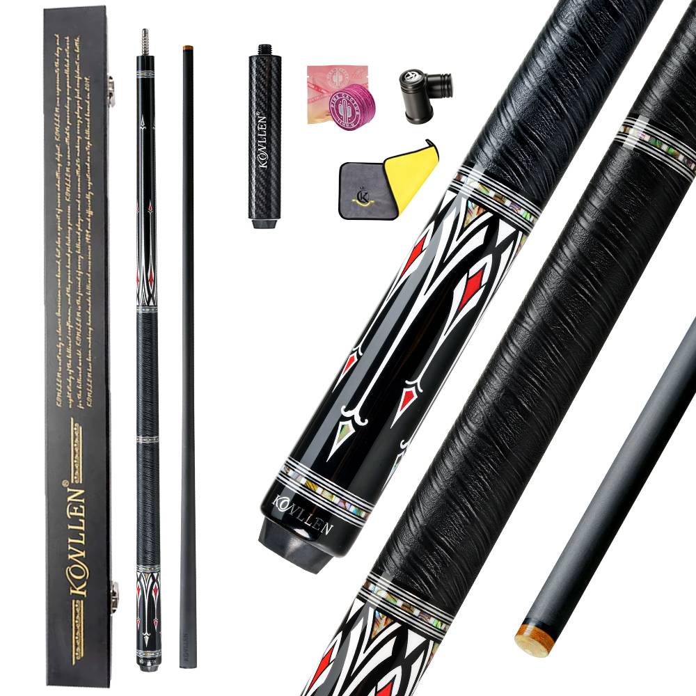 KONLLEN AS Carbon Fiber Inlay Pool Cue Stick 10.5/11.5/12.5mm Leather Wrap/Wrapless Black Technology Low Deflection Billiard