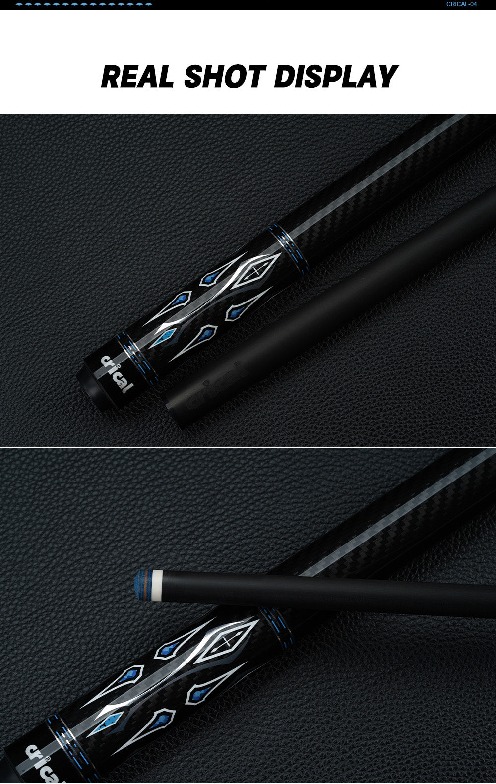 CRICAL  CL-04 Carbon Fiber Pool Cue Stick 58" Billiard Cue Sticks Professional Low Deflection Pool Sticks with 3/8 * 8 Pin Joint and 12.5mm Tip