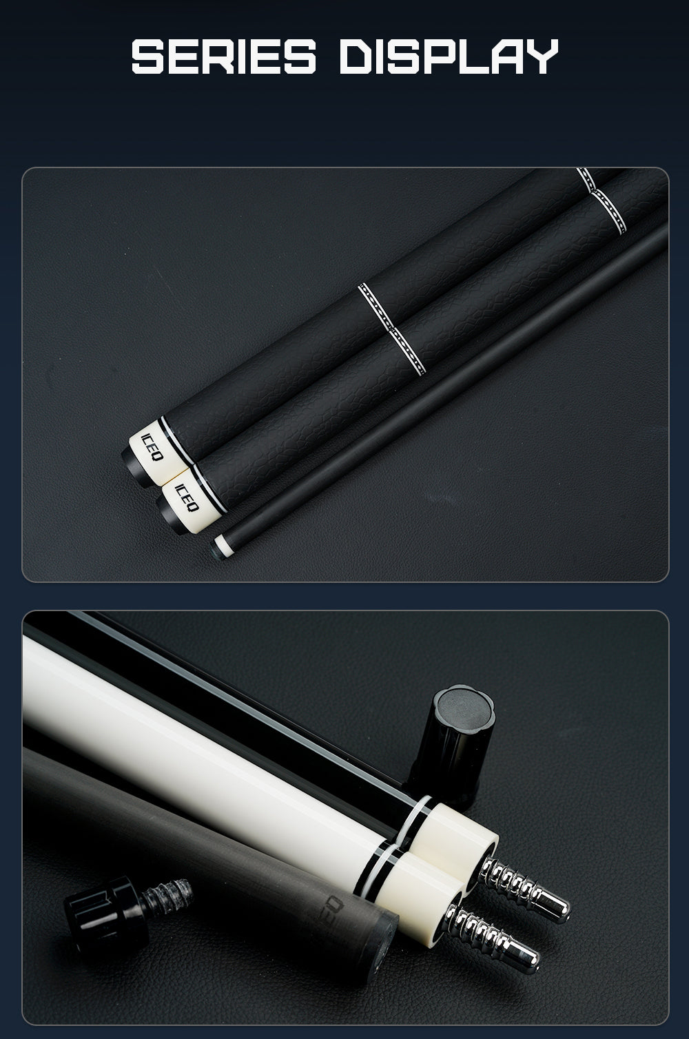 ICEQ Carbon Fiber Pool Cue Stick 58" Billiard Cue Sticks Professional Low Deflection Pool Sticks with 3/8 * 8 Pin Joint 12.5mm