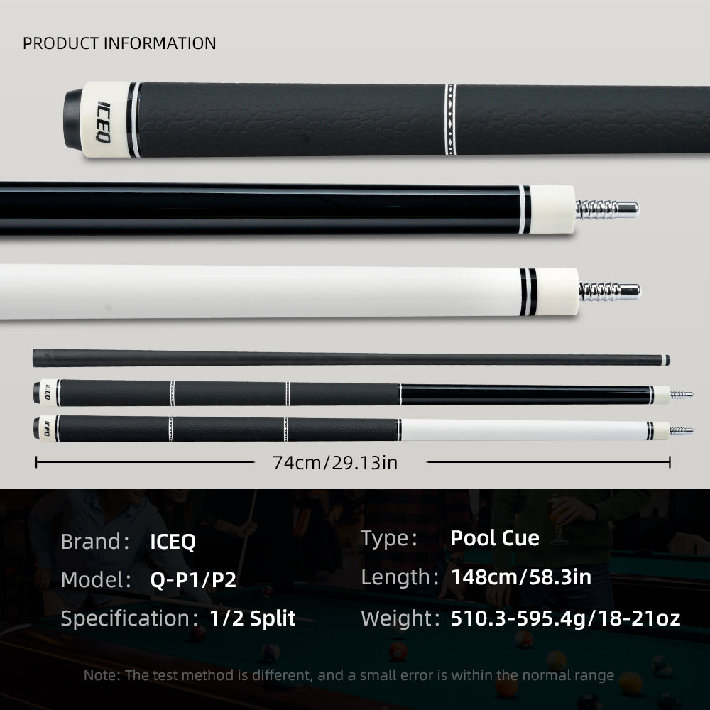 ICEQ Carbon Fiber Pool Cue Stick 58" Billiard Cue Sticks Professional Low Deflection Pool Sticks with 3/8 * 8 Pin Joint 12.5mm