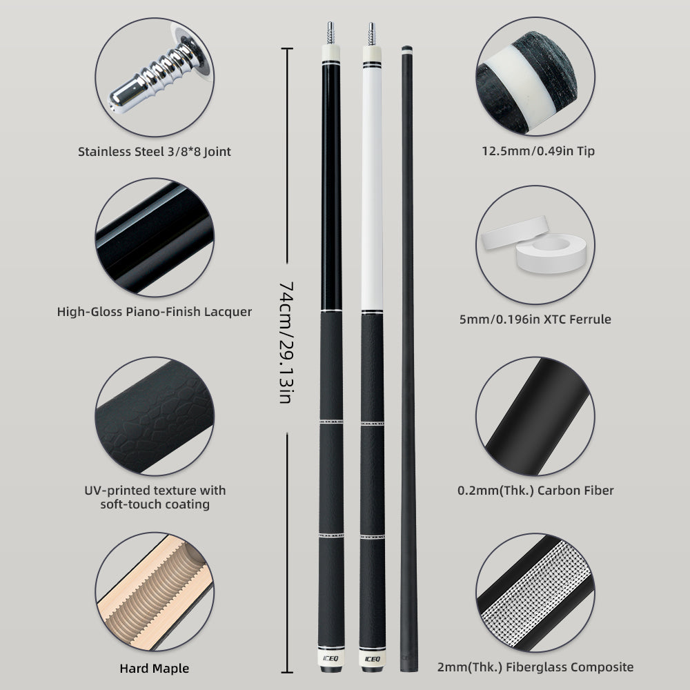 ICEQ Carbon Fiber Pool Cue Stick 58" Billiard Cue Sticks Professional Low Deflection Pool Sticks with 3/8 * 8 Pin Joint 12.5mm