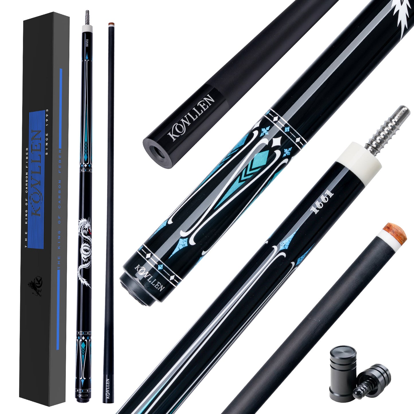 NEW Konllen Cue Carbon Technology Carbon Fiber Pool Cue Shaft 12.5mm Kit 3/8*8 Radial Pin Joint 147cm Play Cue Stick Kits