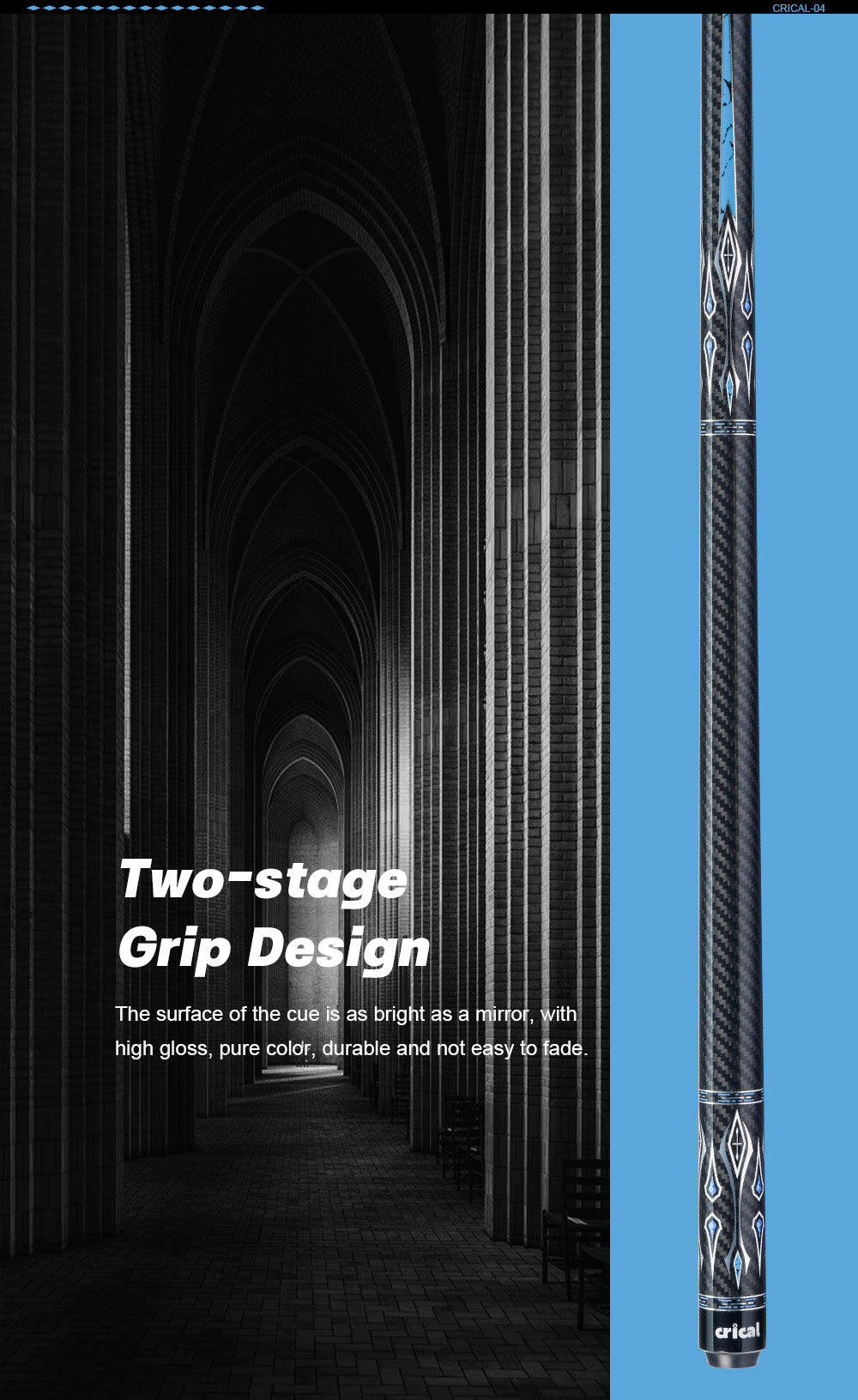 CRICAL  CL-04 Carbon Fiber Pool Cue Stick 58" Billiard Cue Sticks Professional Low Deflection Pool Sticks with 3/8 * 8 Pin Joint and 12.5mm Tip