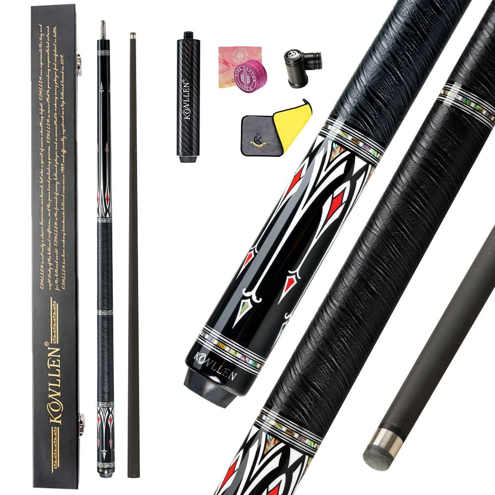 KONLLEN AS Carbon Fiber Inlay Pool Cue Stick 10.5/11.5/12.5mm Leather Wrap/Wrapless Black Technology Low Deflection Billiard