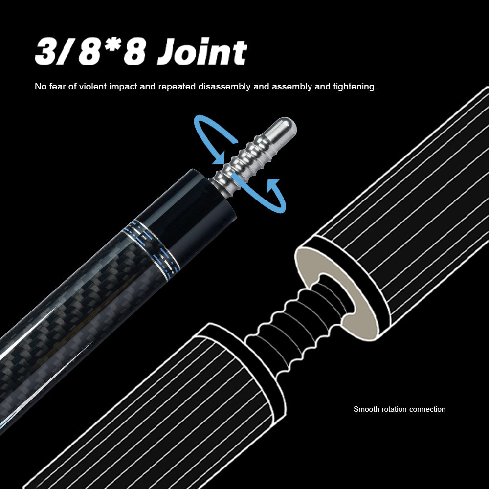 CRICAL  CL-04 Carbon Fiber Pool Cue Stick 58" Billiard Cue Sticks Professional Low Deflection Pool Sticks with 3/8 * 8 Pin Joint and 12.5mm Tip