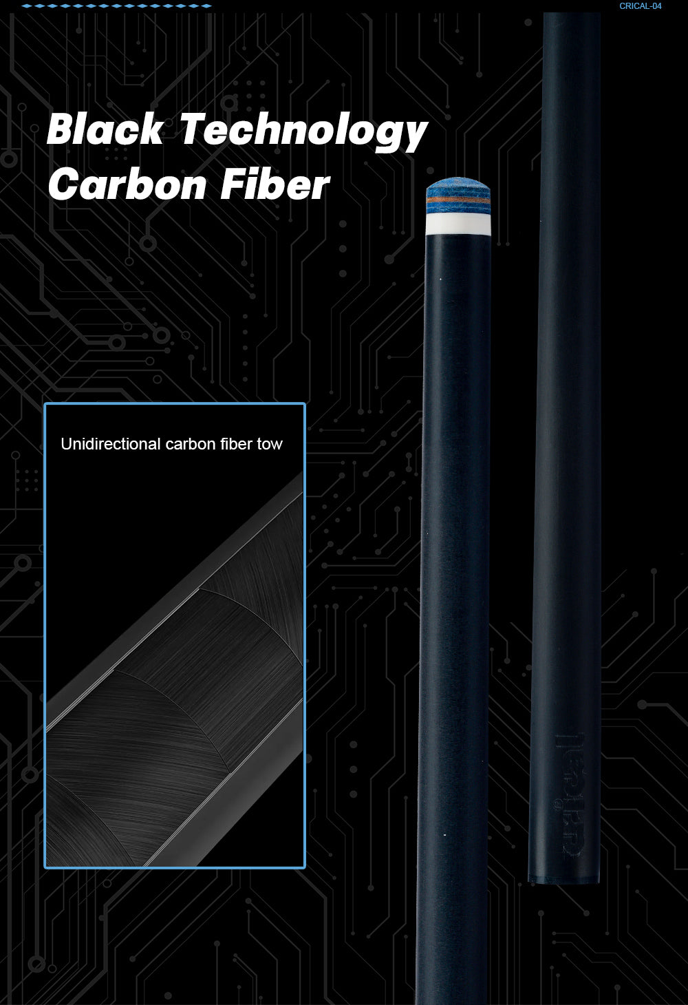 CRICAL  CL-04 Carbon Fiber Pool Cue Stick 58" Billiard Cue Sticks Professional Low Deflection Pool Sticks with 3/8 * 8 Pin Joint and 12.5mm Tip