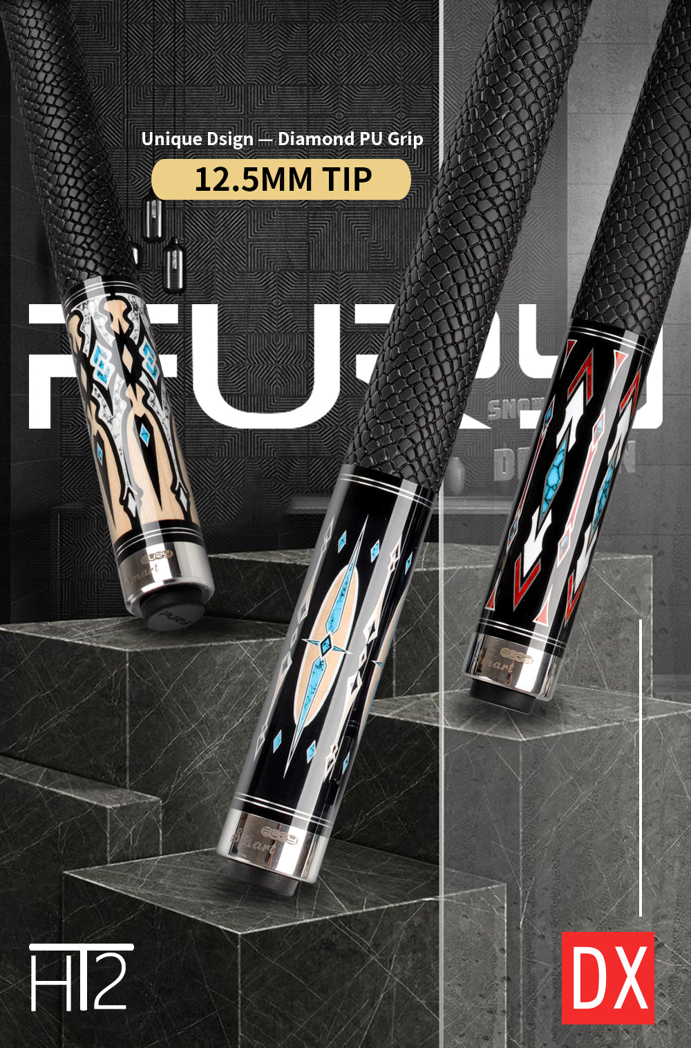 FURY DX-1/4 Billiard Pool Cue HT2 Maple Shaft Leather Handle