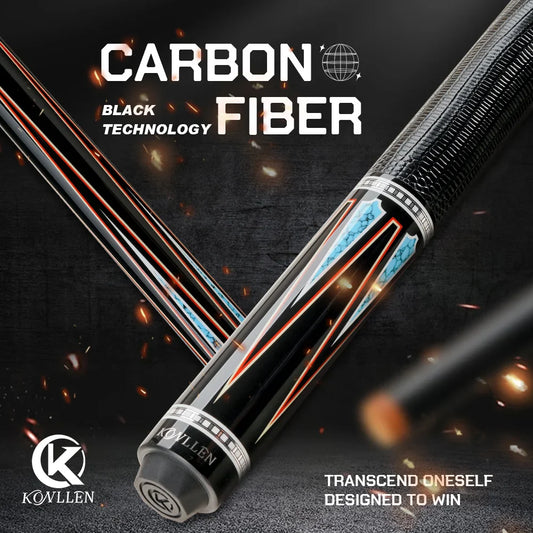 KONLLEN KL-08F Carbon Fiber Pool Stick with 12.5mm Tip 8*8/8 Joint Pin Low Deflection Professional Feeling for Billiard Cue