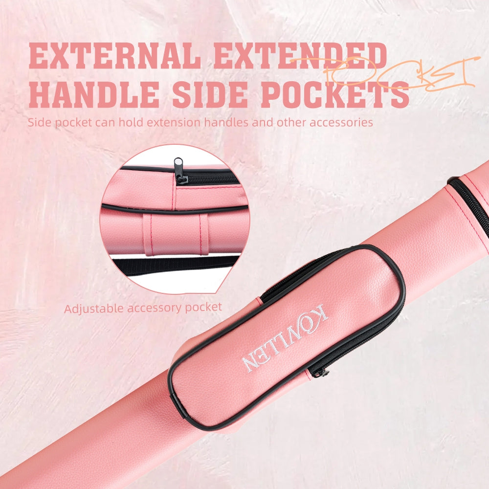 KONLLEN Pink Pool Cue Case with 1x1 PU Pool Stick Case Holds 2 holes Billiard Stick Large Capacity Carrying Cases